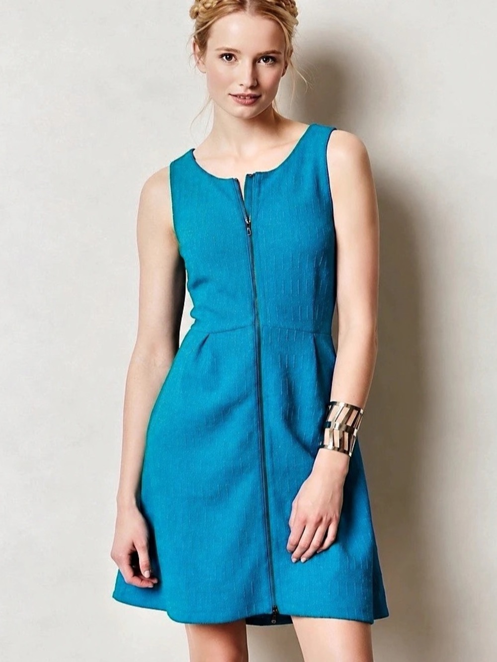 Anthropologie Leifsdottir Tonnelle Teal Zipper Fit And Flare Dress